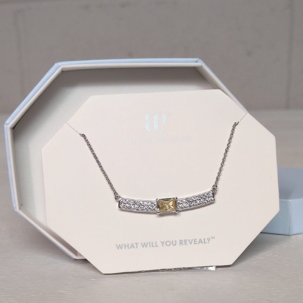 Bomb Party Sunlit Serenity Lemon Cubic Zirconia Rhodium Plated Necklace NWT